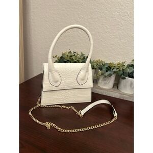 Vera pelle white croc-embossed top handle mini leather crossbody bag